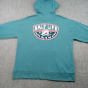 Salt Life Hoodie Mens‎ Large Teal Pullover Sweatshirt Graphic Salty Sea Fishing
